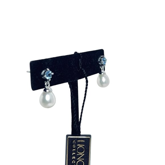 Honora Sterling Silver, Pearls And Blue Topaz Rhinestone Earrings (5977-1-2) - Picture 4 of 9